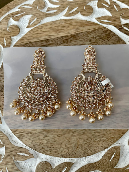 Rose Gold Kundan CZ Pearl Earrings