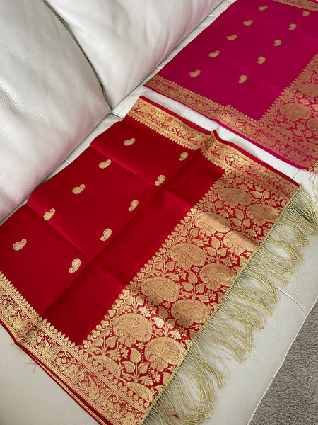 Pure Silk Red Banarasi Stole/Dupatta