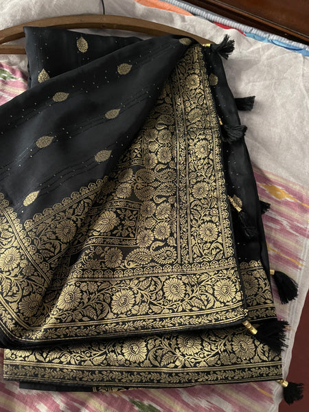 Black and Gold Muga Silk Saree