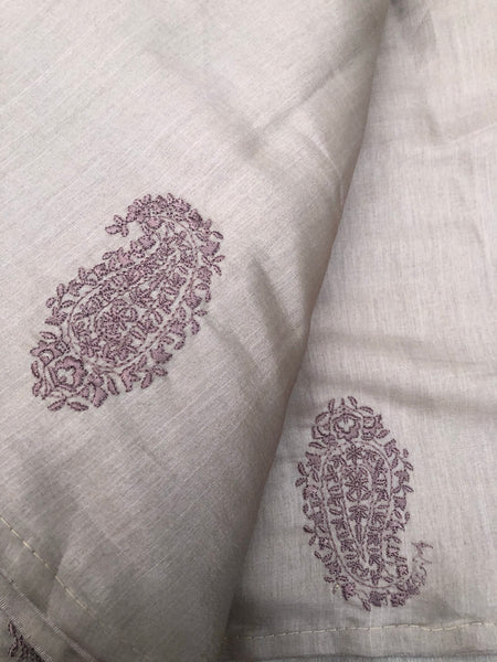 Taupe Slate Shaded Tussar Handloom Silk Saree with Embroidered Thread Work