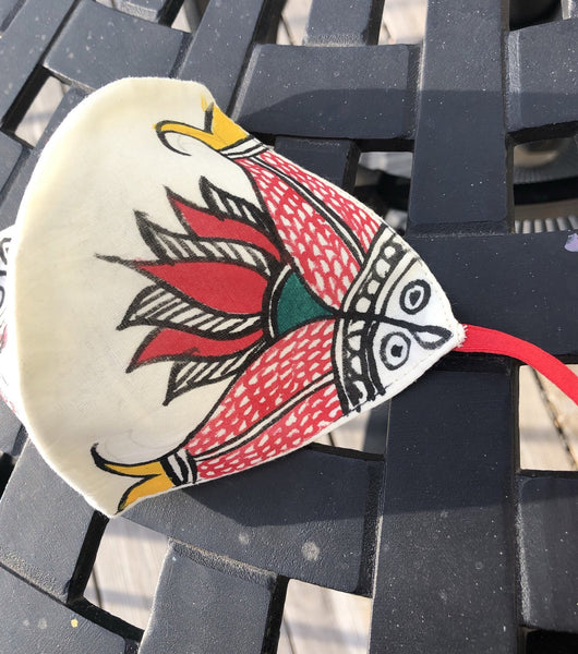 Two Ply Organic Cotton Fashion Mask with Hand-Painted Madhubani motives, Washable and Reusable Face Mask