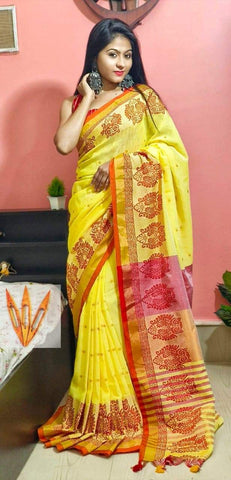 Yellow Bengal Handloom Saree