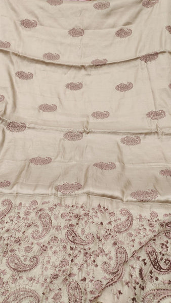 Taupe Slate Shaded Tussar Handloom Silk Saree with Embroidered Thread Work