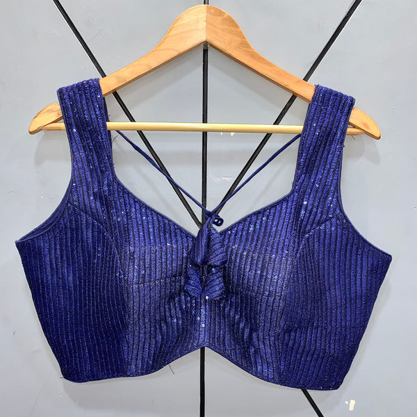Designer Readymade Navy Blue Sleeveless Sequin Blouse