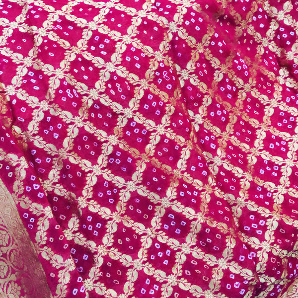 Magenta Hot Rani Pink Georgette Bandej Bandhani Saree