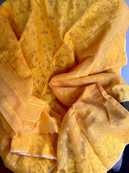 Yellow Jamdani Saree with Traditional Woven Design