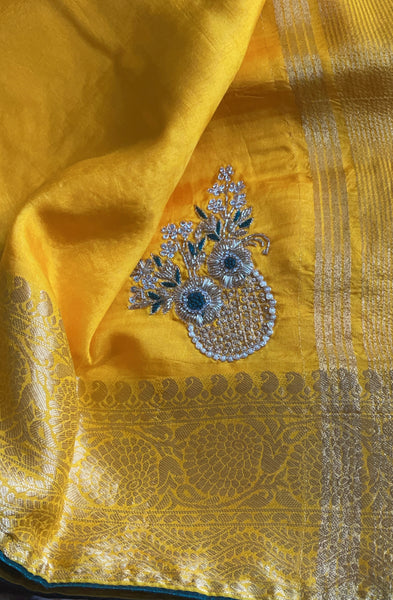 Sunshine Yellow Raw Silk Saree with Gotapati