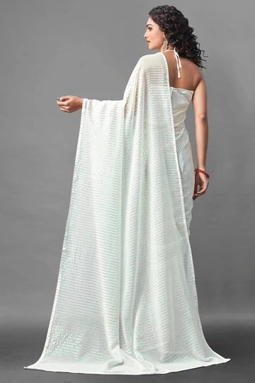 White Sequin Sequence Chiffon Saree
