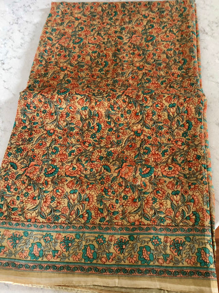 Beige Floral Multicolored Pure Silk Printed Saree