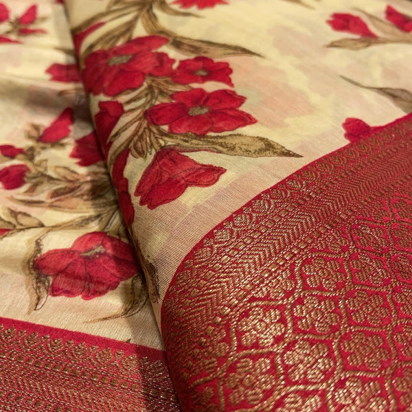 Yellow and Red Chanderi Handloom Cotton Silk Saree