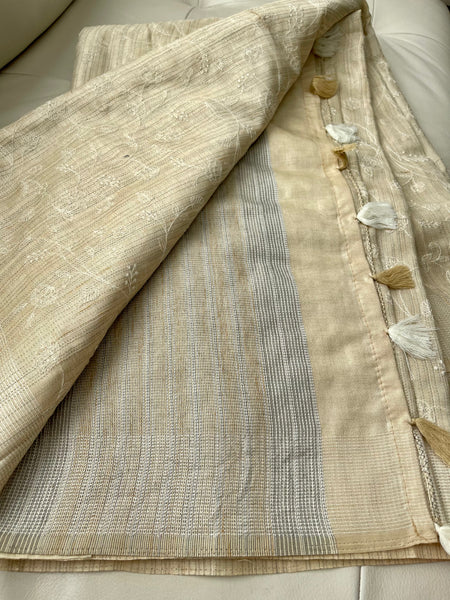 Tussar Floral Embroidered Saree