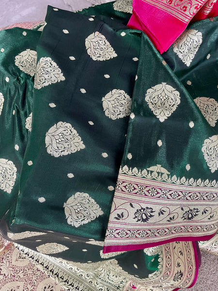 Bottle Green and Gold Banarasi Silk Saree