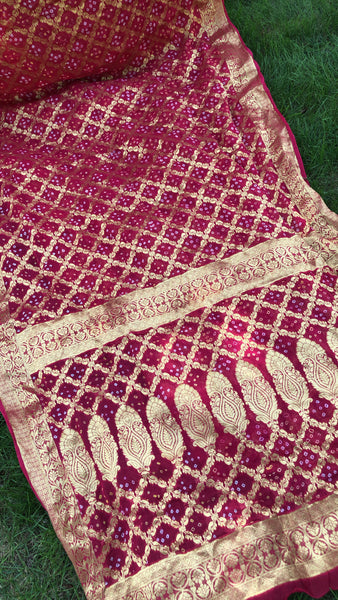 Magenta Hot Rani Pink Georgette Bandej Bandhani Saree