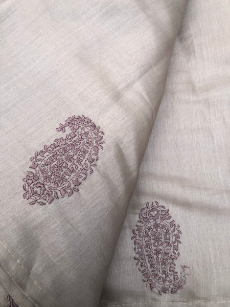 Taupe Slate Shaded Tussar Handloom Silk Saree with Embroidered Thread Work
