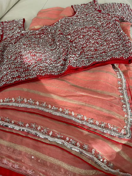 Peach Georgette Chiffon Silk Saree with Stitched Blouse