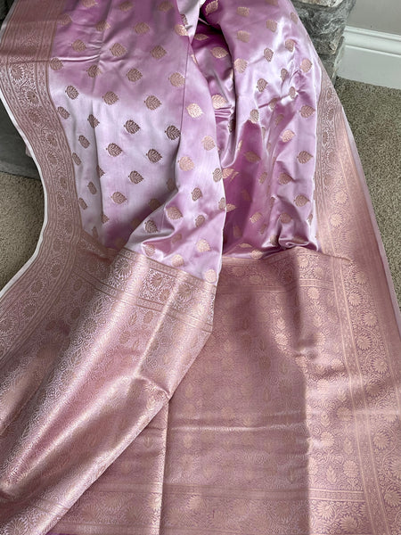 Pink Lavender Katan Banarasi Silk Saree