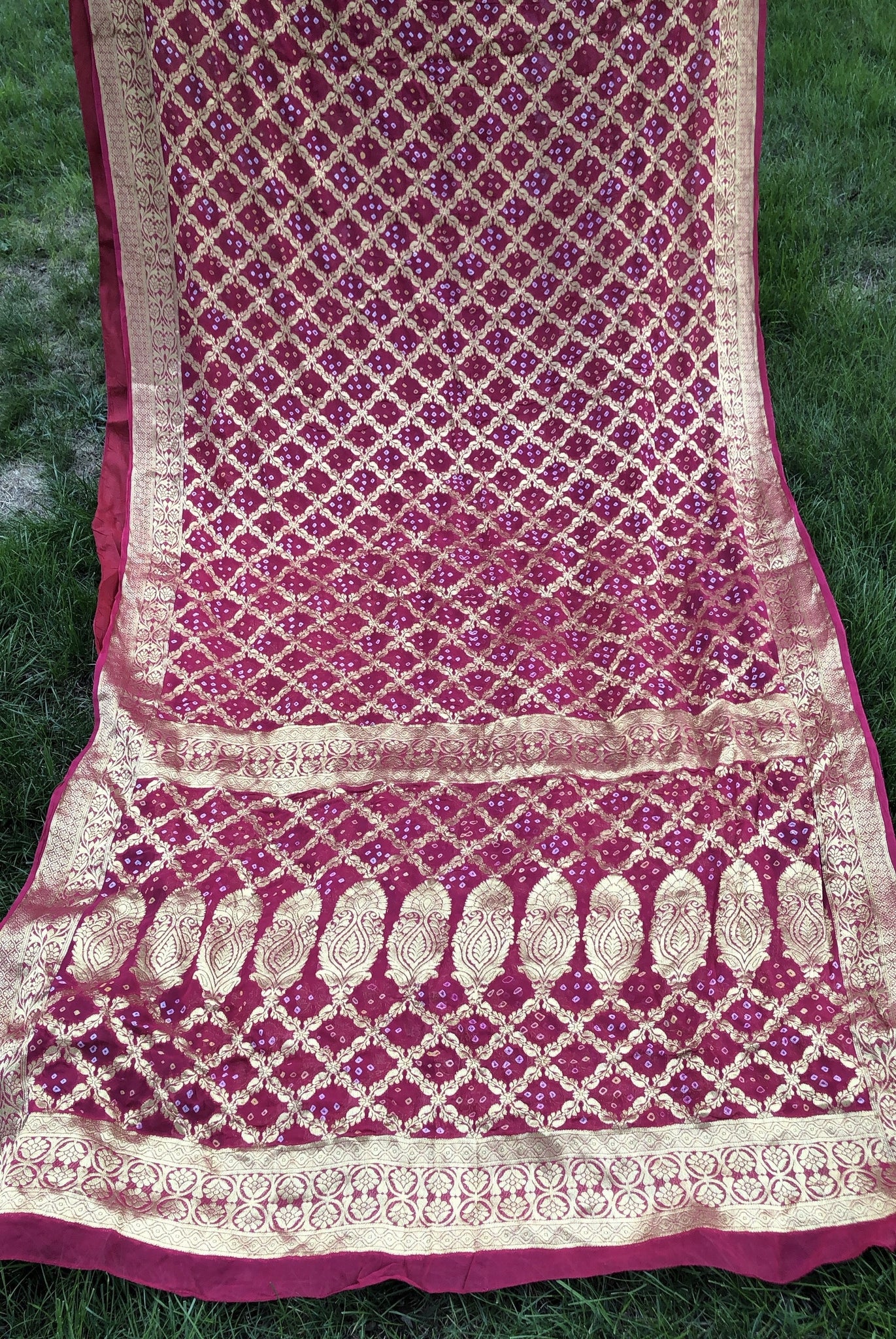 Magenta Hot Rani Pink Georgette Bandej Bandhani Saree