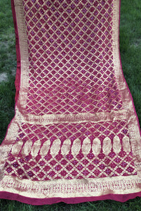 Magenta Hot Rani Pink Georgette Bandej Bandhani Saree