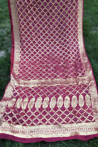 Magenta Hot Rani Pink Georgette Bandej Bandhani Saree