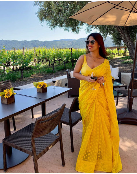 Yellow Jamdani Saree with Traditional Woven Design