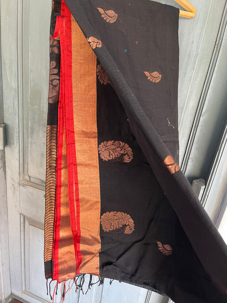 Black Handloom Saree with Copper Zari
