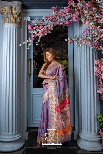 Lavender Soft Modal Silk Saree with Kashmiri Weaving