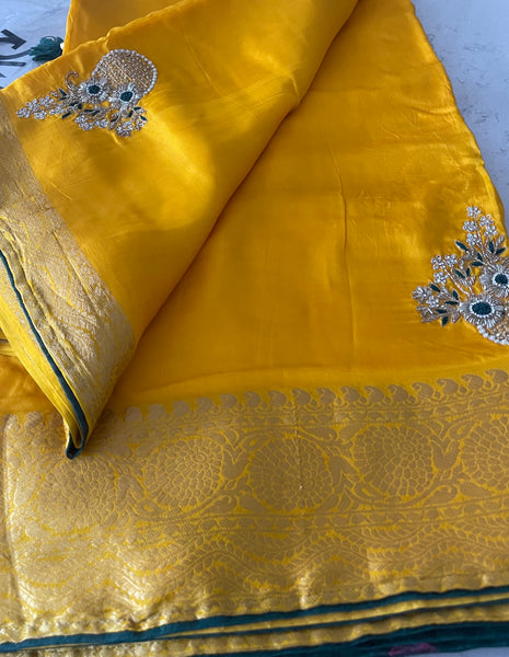 Sunshine Yellow Raw Silk Saree with Gotapati