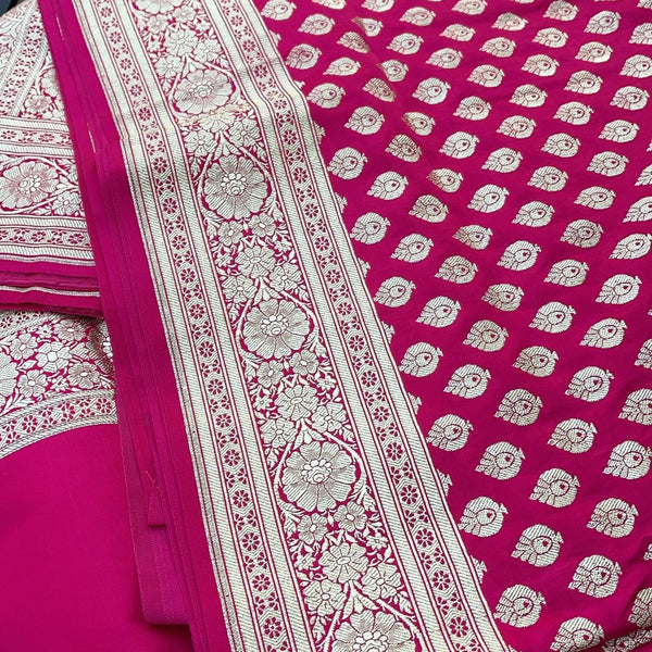 Hot Pink/Rani Pink and Gold Banarasi Silk Saree