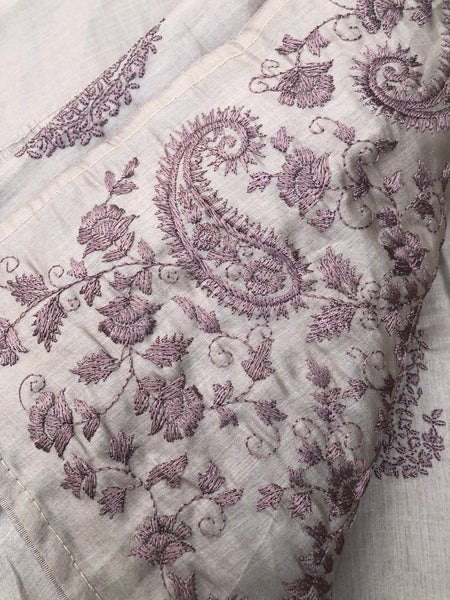 Taupe Slate Shaded Tussar Handloom Silk Saree with Embroidered Thread Work