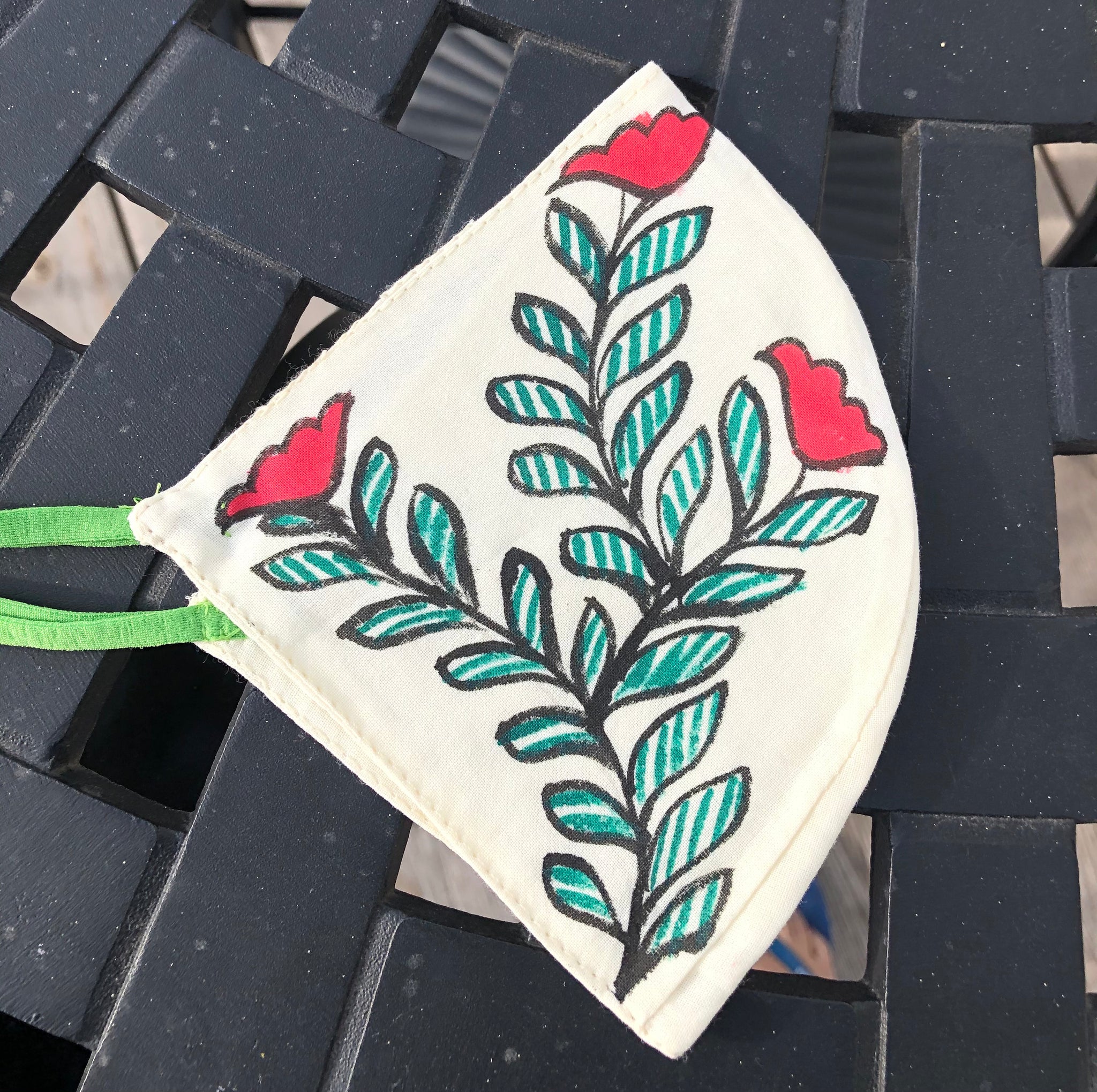 Two Ply Organic Cotton Fashion Mask with Hand-Painted Madhubani motives, Washable and Reusable Face Mask
