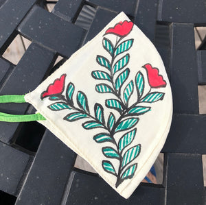 Two Ply Organic Cotton Fashion Mask with Hand-Painted Madhubani motives, Washable and Reusable Face Mask