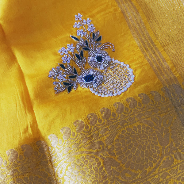 Sunshine Yellow Raw Silk Saree with Gotapati