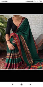 Pure Green and Red Bengali Handloom Cotton Saree