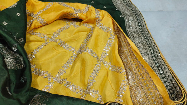 Forest Green Raw Dupion Silk Saree with Zardosi work