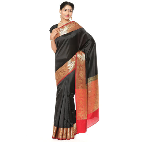 BLACK VALKALAM KATAN SILK ANCHAL BANARASI SILK SAREE