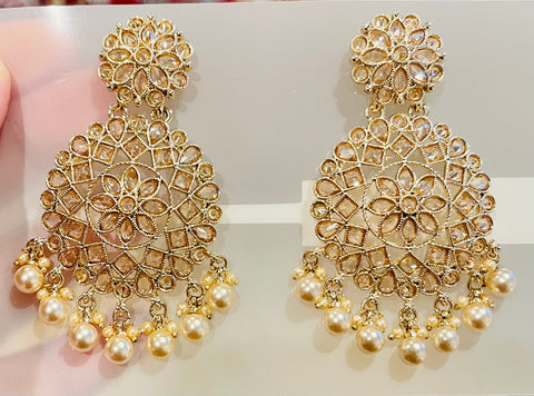 Rose Gold Kundan Pearl Earrings