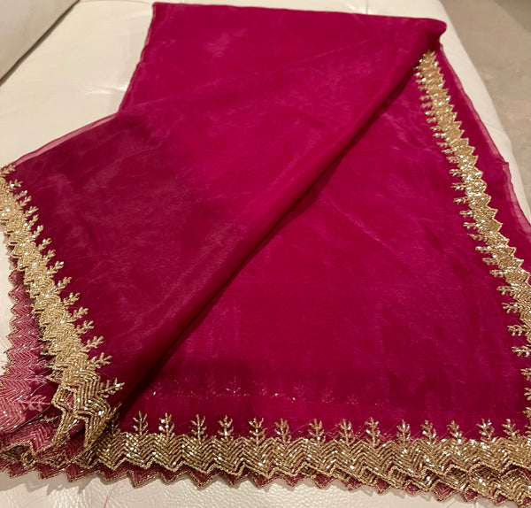 Red Wine/Burgundy Organza Saree with Embroidery