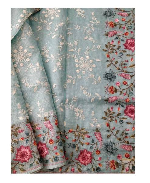 Baby Sky Blue Kota Silk Saree with Embroidery