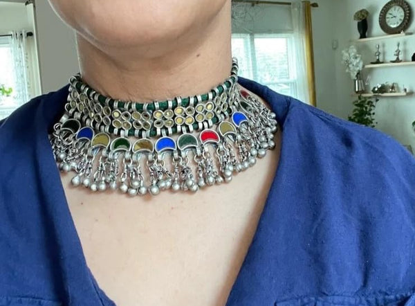 Muliticolor Real Afghani choker with real glass/mirror work