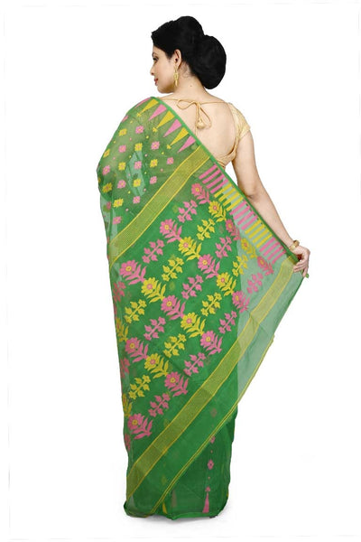 Green Pure Resham Cotton Jamdani Saree