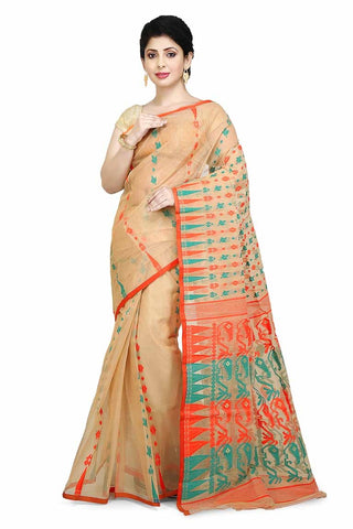 Light Brown Pure Resham Cotton Jamdani Saree