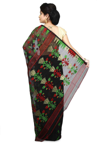 Black Pure Resham Cotton Jamdani Saree
