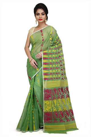 Sea Green Pure Resham Cotton Jamdani Saree