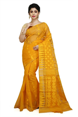 Yellow Pure Resham Cotton Jamdani Saree