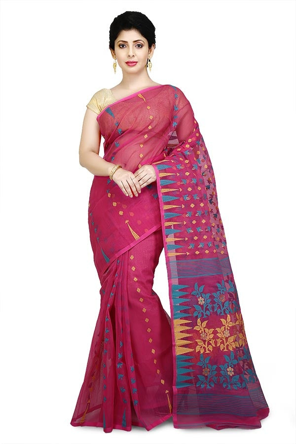 Rani Pure Resham Cotton Jamdani Saree