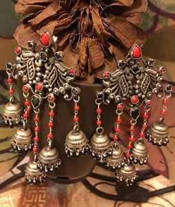 92.5 Pure Sterling Silver Earring with Red and Black Semi Precious Stone