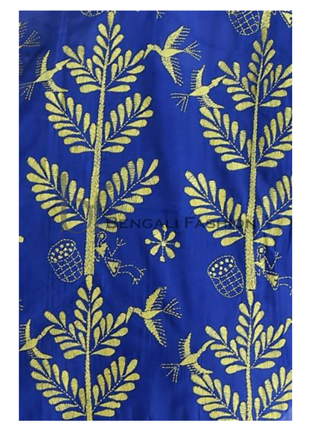 Royal Blue Stylish Art Silk Kantha Work Saree