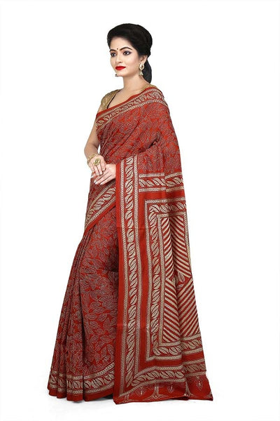 Magenta Pure Bangalore Silk Kantha Stitch Saree