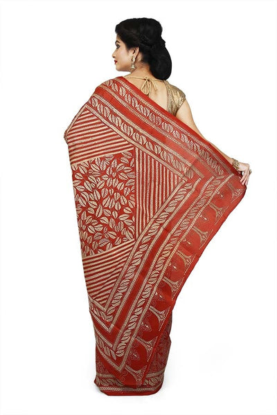 Magenta Pure Bangalore Silk Kantha Stitch Saree