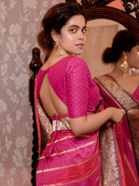Pink and Gold Silk Brocade Readymade Blouse